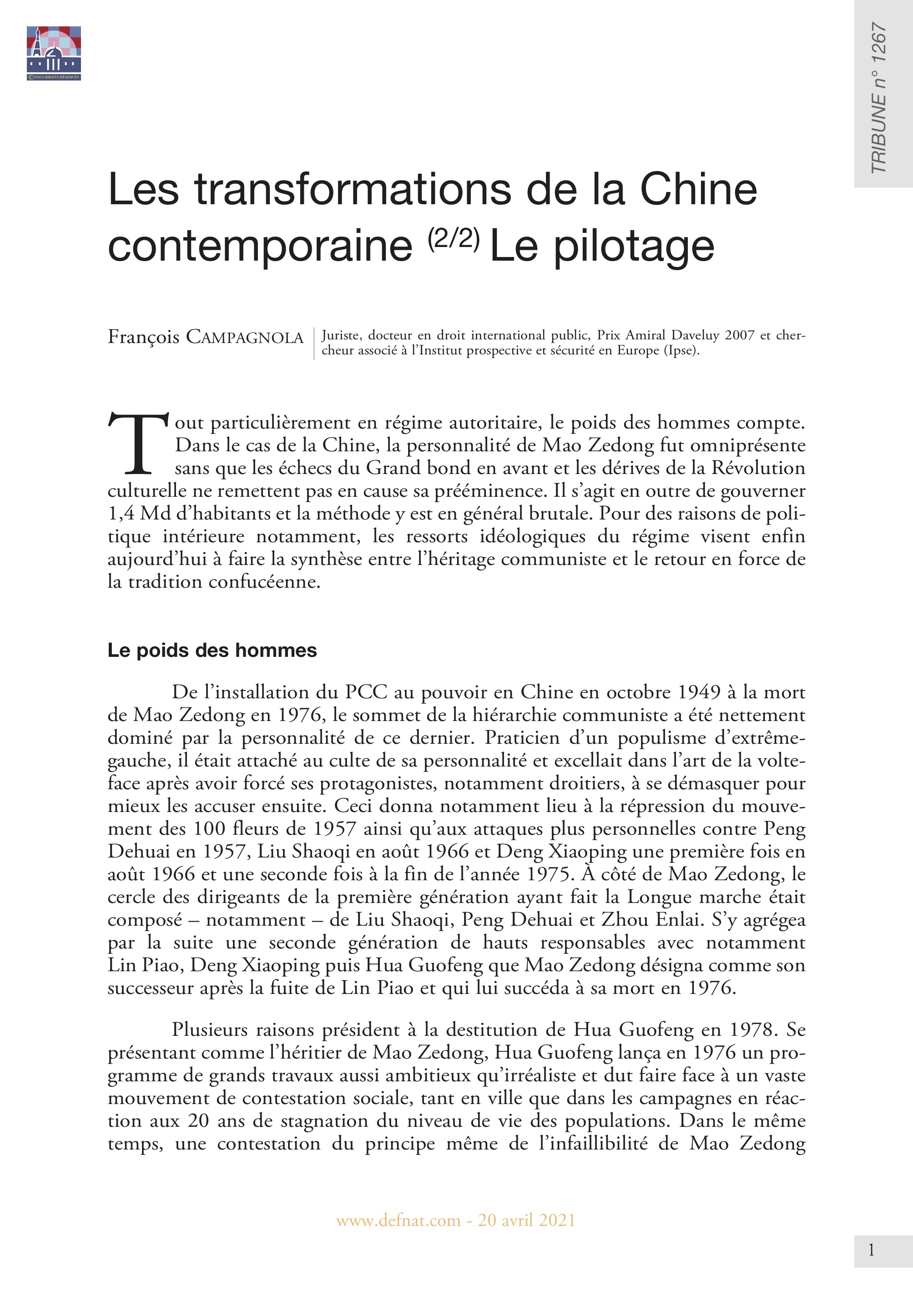 Les transformations de la Chine contemporaine (2/2) Le pilotage (T 1267)
